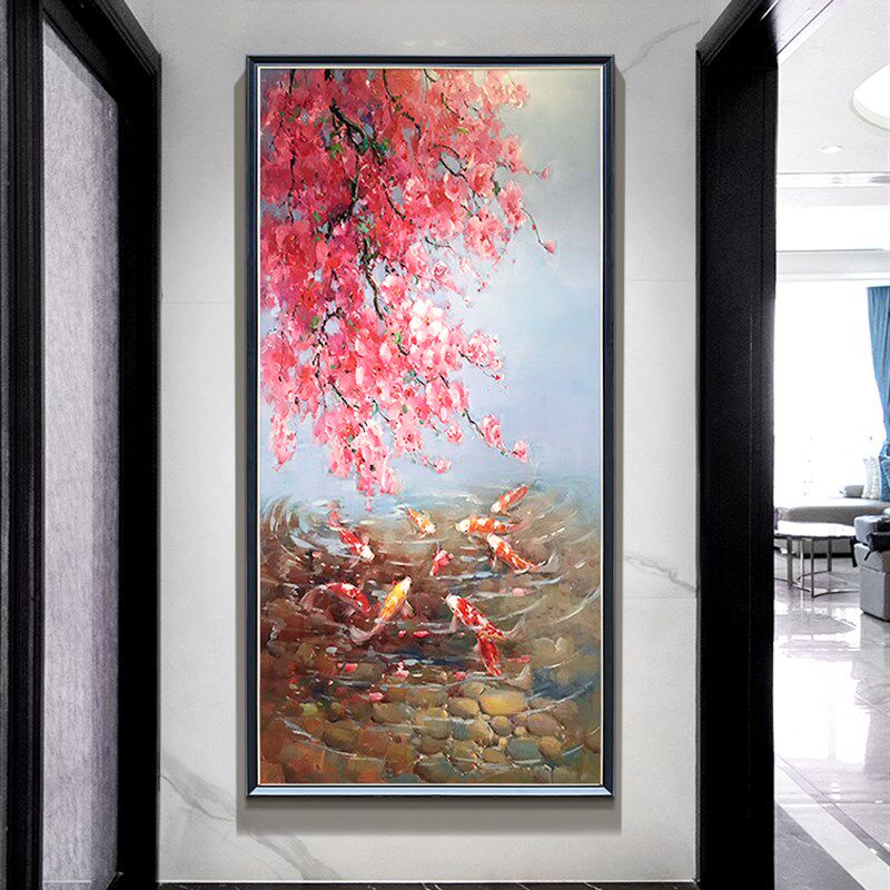 数字油画手工diy画画油彩画填色手绘装饰画客厅玄关大幅九鱼图