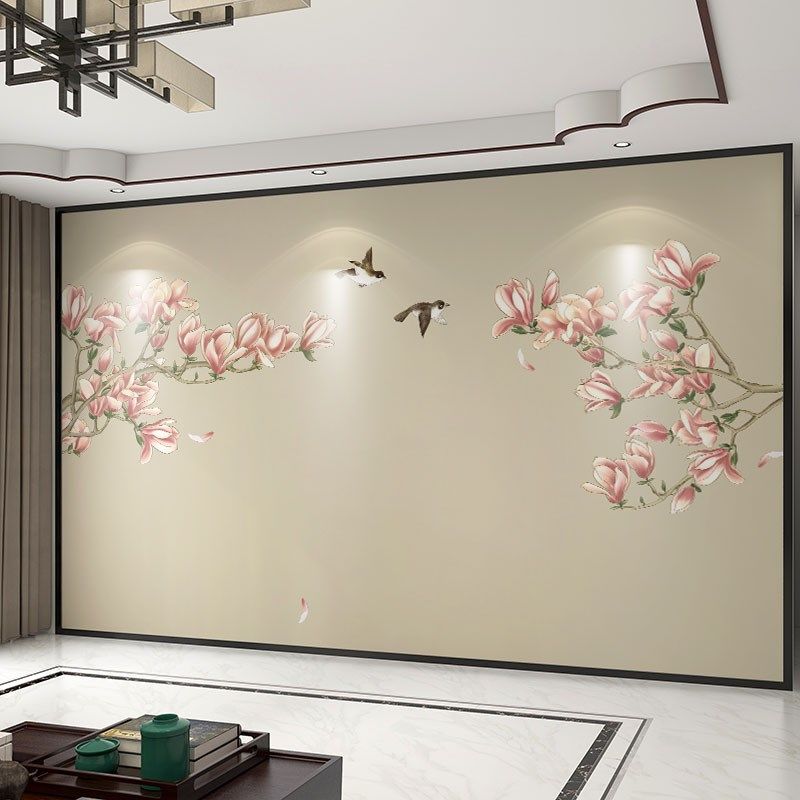 墙纸3d立体中式花鸟电视背景墙壁纸客厅墙布壁画卧室床头装饰墙布