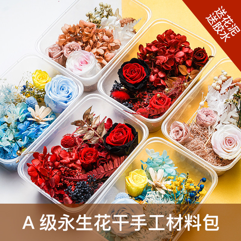 DIY团扇永生干燥花干燥材料包真花手工玻璃罩花材包团建沙龙活动