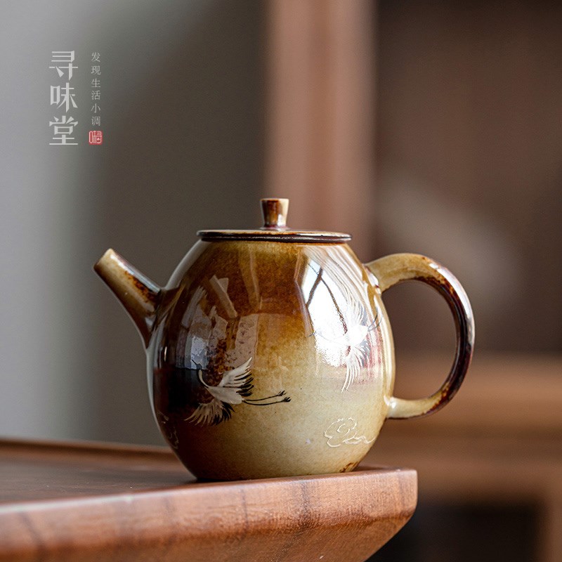 柴烧釉里红手绘龙旦壶复古手工柴窑茶壶李辉熠中式陶瓷功夫茶具
