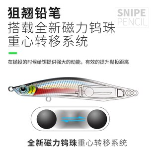 狙翘磁暴超远投颤沉铅笔路亚通用假饵翘嘴鲈鱼海钓淡水缓慢飘落