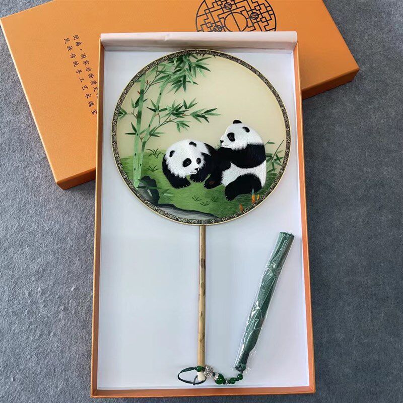 苏州古风团扇苏绣双面绣手工古装汉服中式扇子绣花团扇圆形湘妃竹
