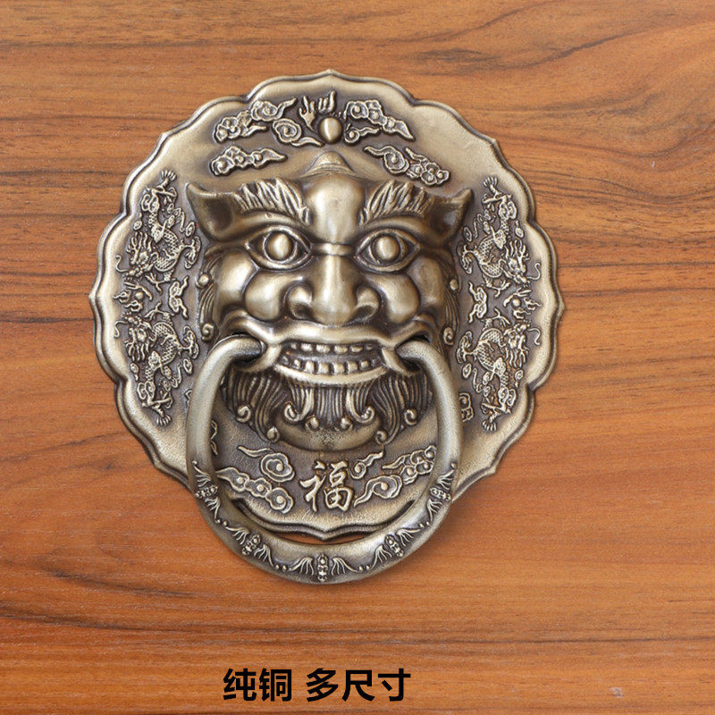 别墅大门拉手兽头铜拉环门环仿古实木门狮子头铜拉手中式大门把手
