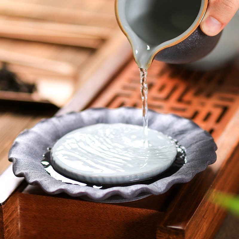 黑陶干泡盘汝窑壶承陶瓷功夫茶具茶盘茶席托盘小茶台储水圆养壶台