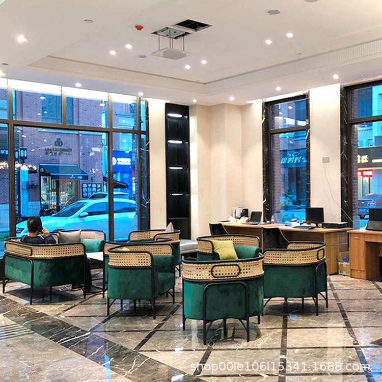 简约昌迪加尔现代北欧单双三人客厅酒店客餐厅布艺编藤艺休闲沙发