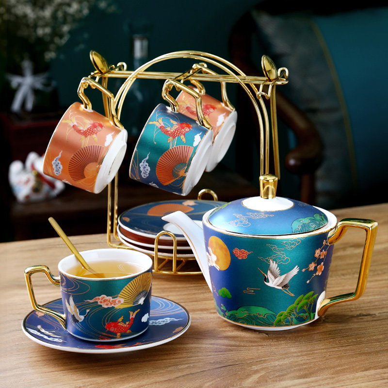国潮陶瓷杯咖啡杯碟套装下午茶茶具创意杯子水杯整套家用带碟勺架