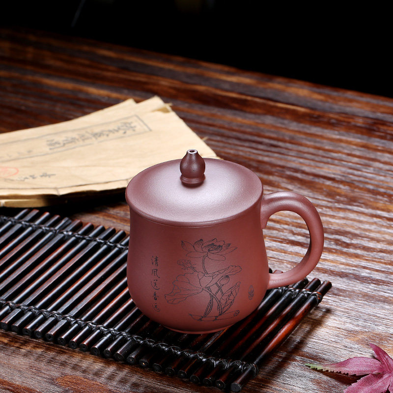 宜兴紫砂杯功夫紫砂茶杯纯手工泡茶家用男女士盖杯紫泥办公杯子