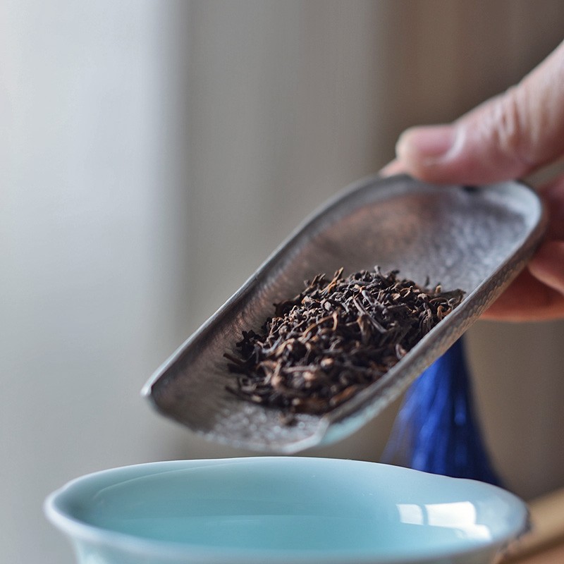 手工纯锡茶则锤目纹茶荷家用可爱创意零配茶匙茶勺茶道功夫茶铲