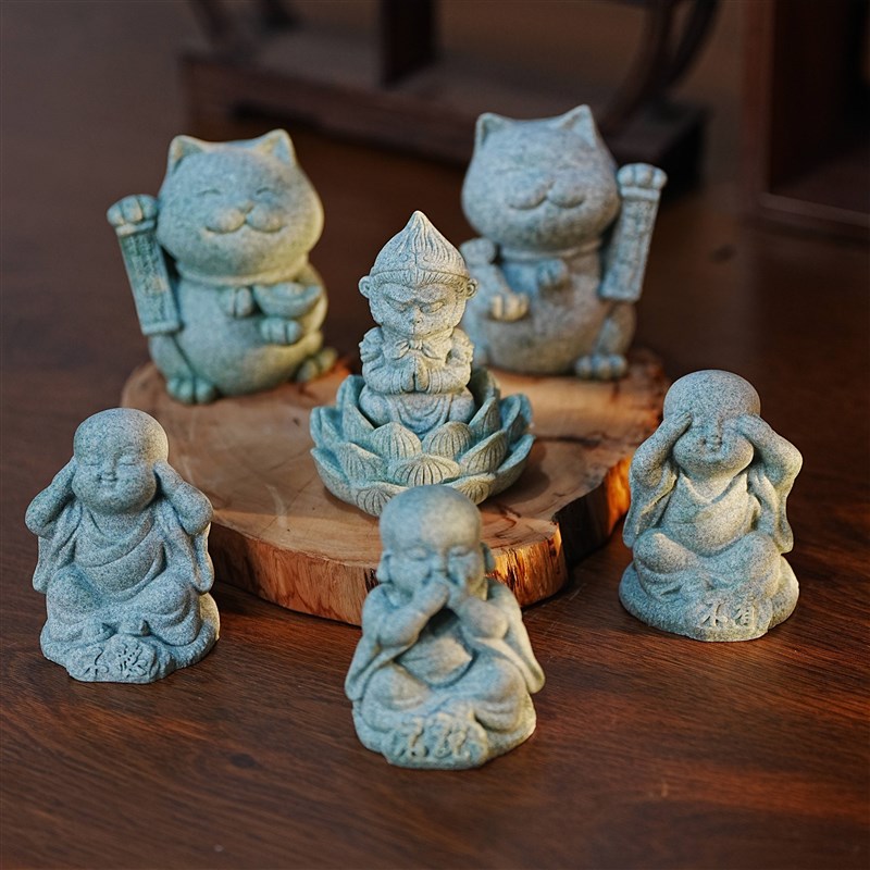 青砂石斗战胜佛茶桌茶宠茶玩摆件客厅玄关装饰桌面鱼缸造景观盆景