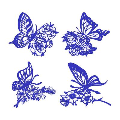 蝴蝶剪纸作品成品蝶恋花手工刻画图案镂空窗花动物刻纸装饰剪纸画