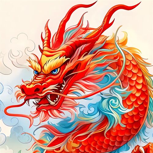 吉祥红龙画像祥龙云海挂画供奉装饰画玄关书房背景墙装裱卷轴挂轴