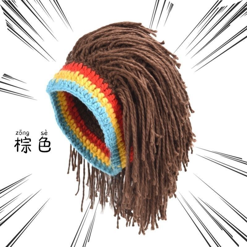 欧美保暖毛线帽假发帽个