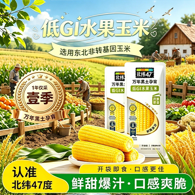 北纬47度低GI水果玉米免煮早餐真空装非转基因东北甜玉米开袋即食