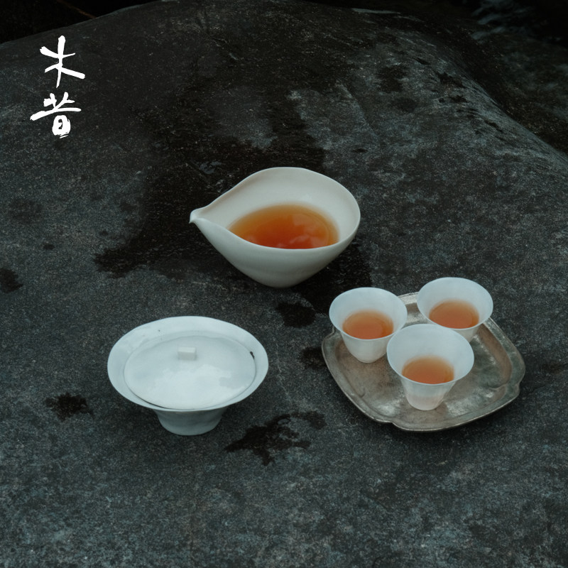 木昔 吴燕辉手作白瓷茶杯仰钟斗笠超薄胎1mm盖碗公道杯不烫手侘寂