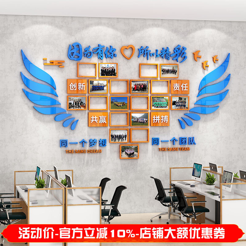 办公室墙面装饰员工风采展示墙公司团队活动剪影照片墙贴企业文化