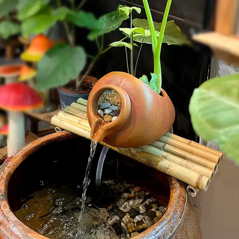 古风仿陶罐小号开口古法养鱼流水罐庭院水培水缸鱼池水循环过滤器
