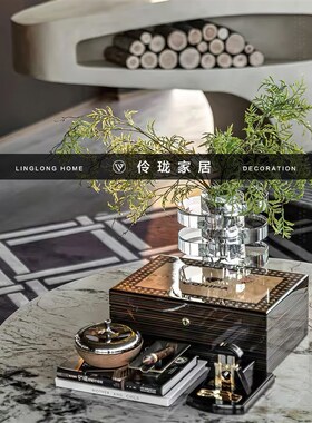 样板间雪茄主题摆件书房茶几软装饰品展厅打火机烟斗酒壶道具花艺