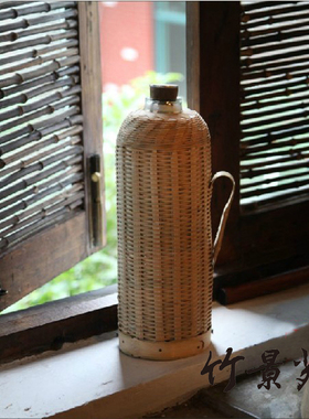 手编竹制品 仿古竹壳暖瓶竹编天然热水瓶罩 青蔑开水瓶壳套