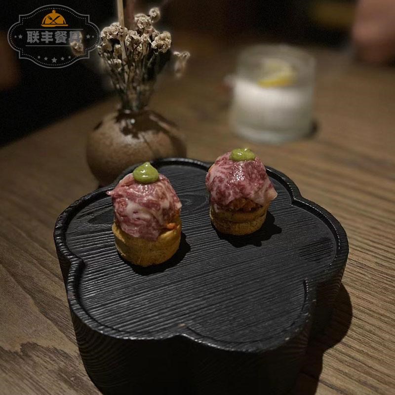 餐厅创意不规则原木盘子法式西餐牛排盘子酒店个性分子料理檀木盘