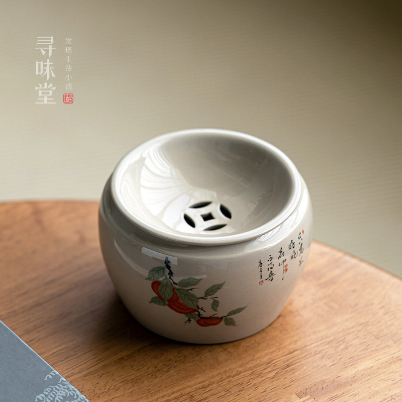 草木灰秘色建水国风写意茶水盂复古干泡茶渣桶家用陶瓷功夫茶具