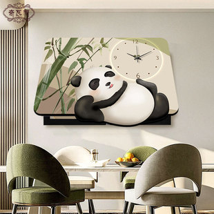电表箱装饰画带钟表熊猫配电箱遮挡挂画电闸盒开关餐厅时钟壁画