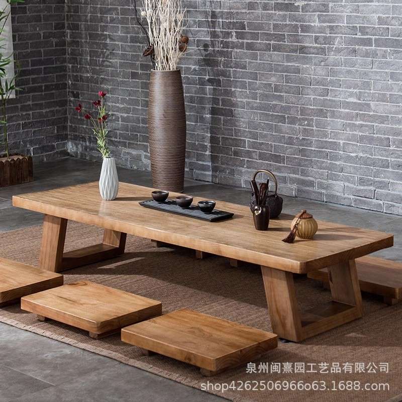 新中式茶室禅意茶道矮茶桌椅日式坐地茶台复古实木榻榻米泡茶桌子