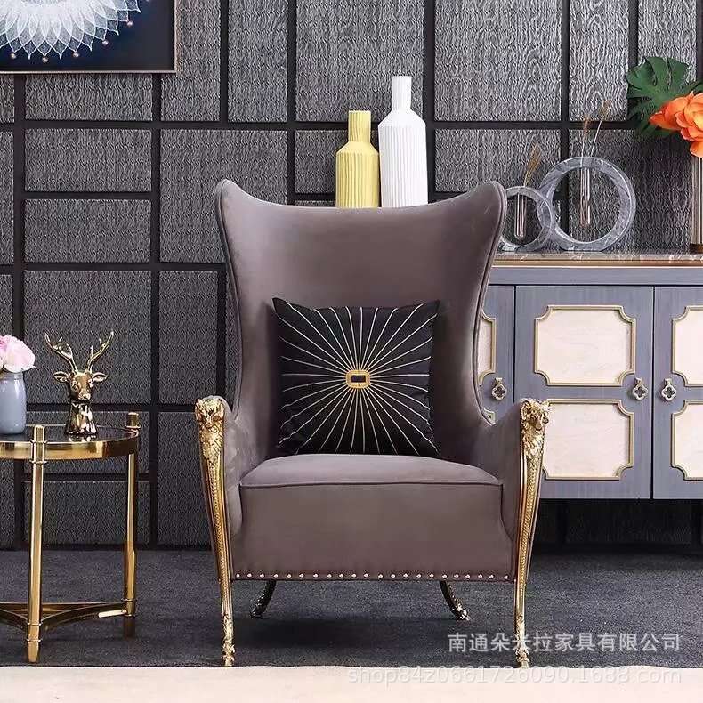 外贸出口轻奢单人布艺沙发椅高端酒店羊头椅客厅休闲椅