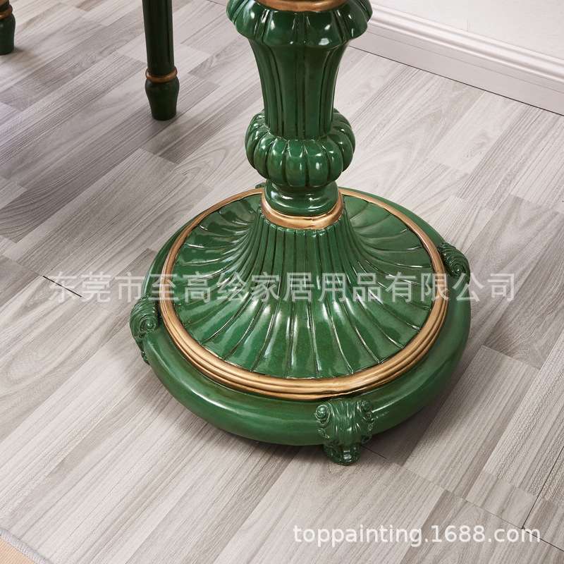 金色祖母绿欧美式三件套桌椅家居摆件客厅圆形茶几阳台一桌两椅子