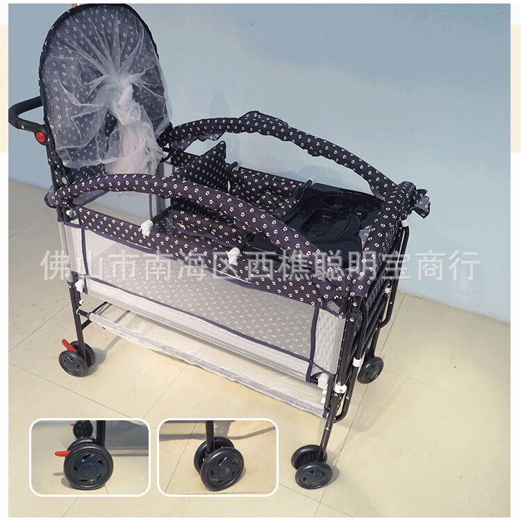 婴儿床推床布艺小推车童床宝宝铁床上用品餐座椅可加长bb床储物网