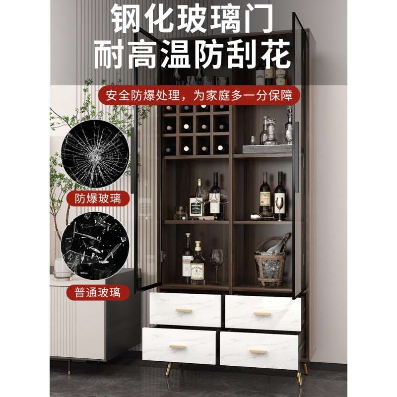 高档实木轻奢小酒柜现代简约客厅靠墙电视餐边柜酒架玻璃展示单门