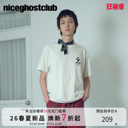 NICEGHOSTCLUB夏季潮牌休闲SANCTUM SOCIETY 染色做旧宽松短袖T恤