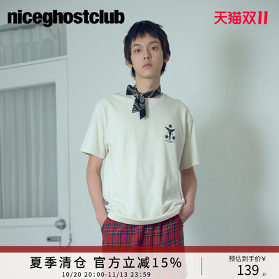 NICEGHOSTCLUB夏季潮牌休闲SANCTUM SOCIETY 染色做旧宽松短袖T恤