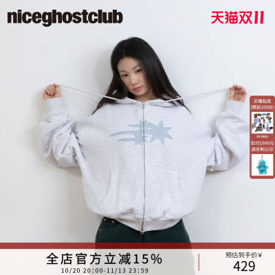 NICEGHOSTCLUB秋冬新品三星贴布拉链款连帽卫衣休闲百搭韩系上衣
