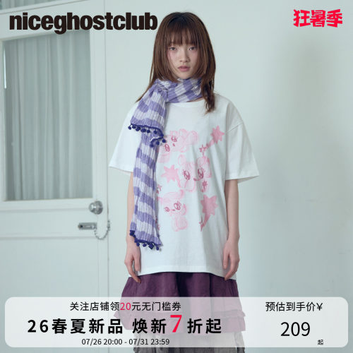 NICEGHOSTCLUB2026年卡通图案BABY GUARDIANS 宽松女装圆领T恤
