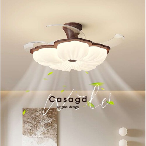 中古奶油风卧室风扇灯法式复古网红花朵客厅餐厅隐形吊扇灯casagd