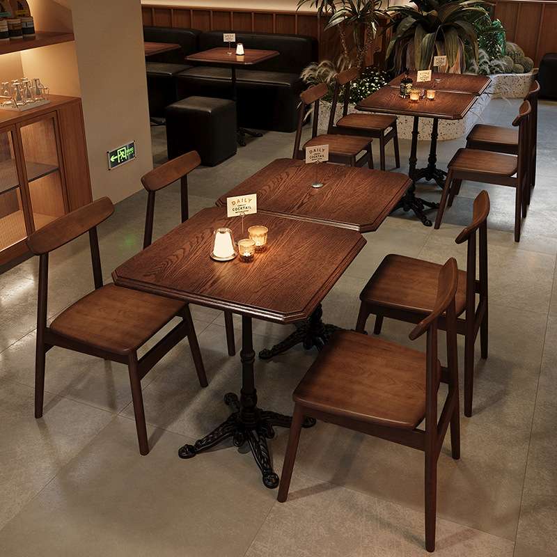 咖啡厅实木桌椅组合美式复古主题西餐厅商用餐桌椅奶茶甜品店桌子