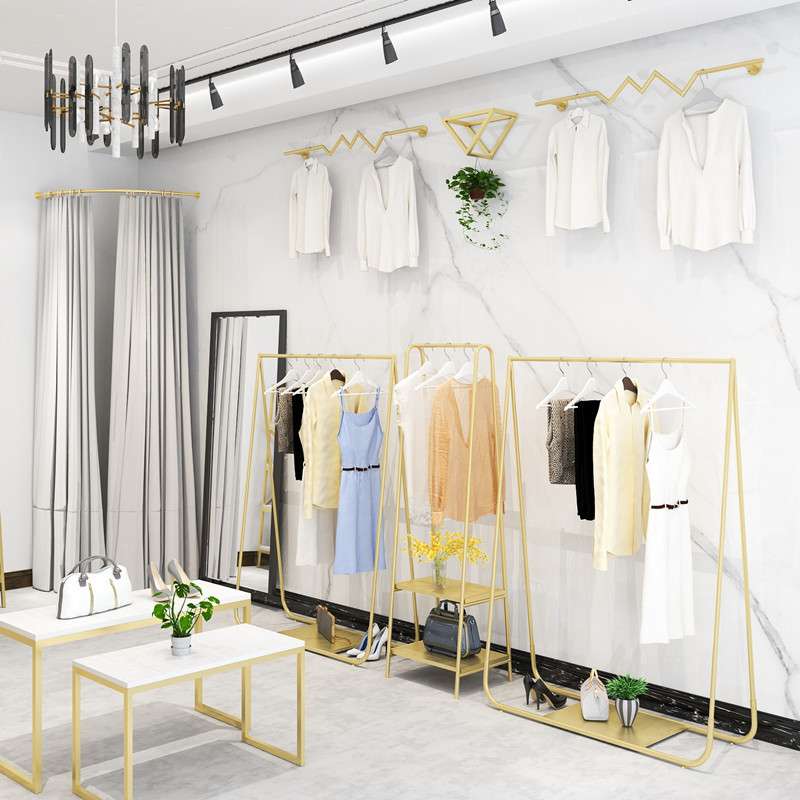 铁艺服装店展示架金色侧挂组合女装整体装修货架落地式陈列架