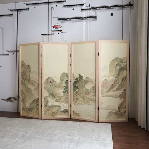屏风隔断客厅折叠移动布艺实木山水折屏玄关新中式办公室简约现代