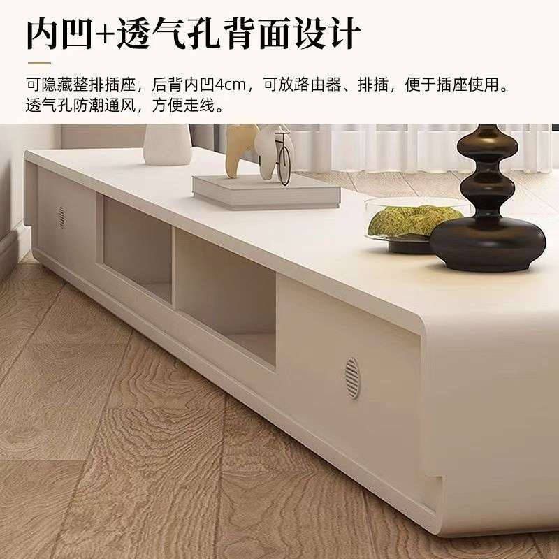 烤漆奶油风实木电视柜钢琴烤漆新款现代简约家用落地储物电视柜