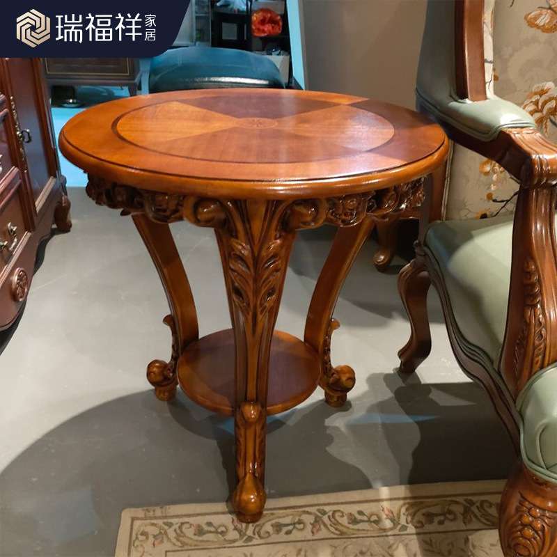 瑞福祥美式实木圆几60cm休闲小茶几客厅沙发边几角几美式圆桌X233