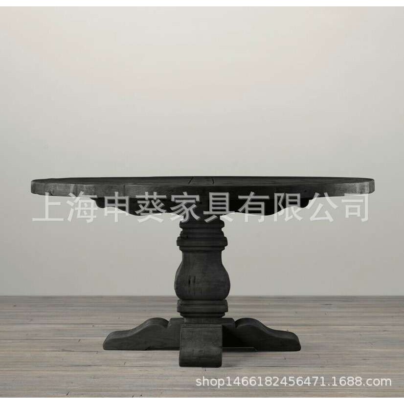 美式乡村实木餐桌椅组合北欧橡木法式圆餐桌仿古做旧餐厅别墅家具
