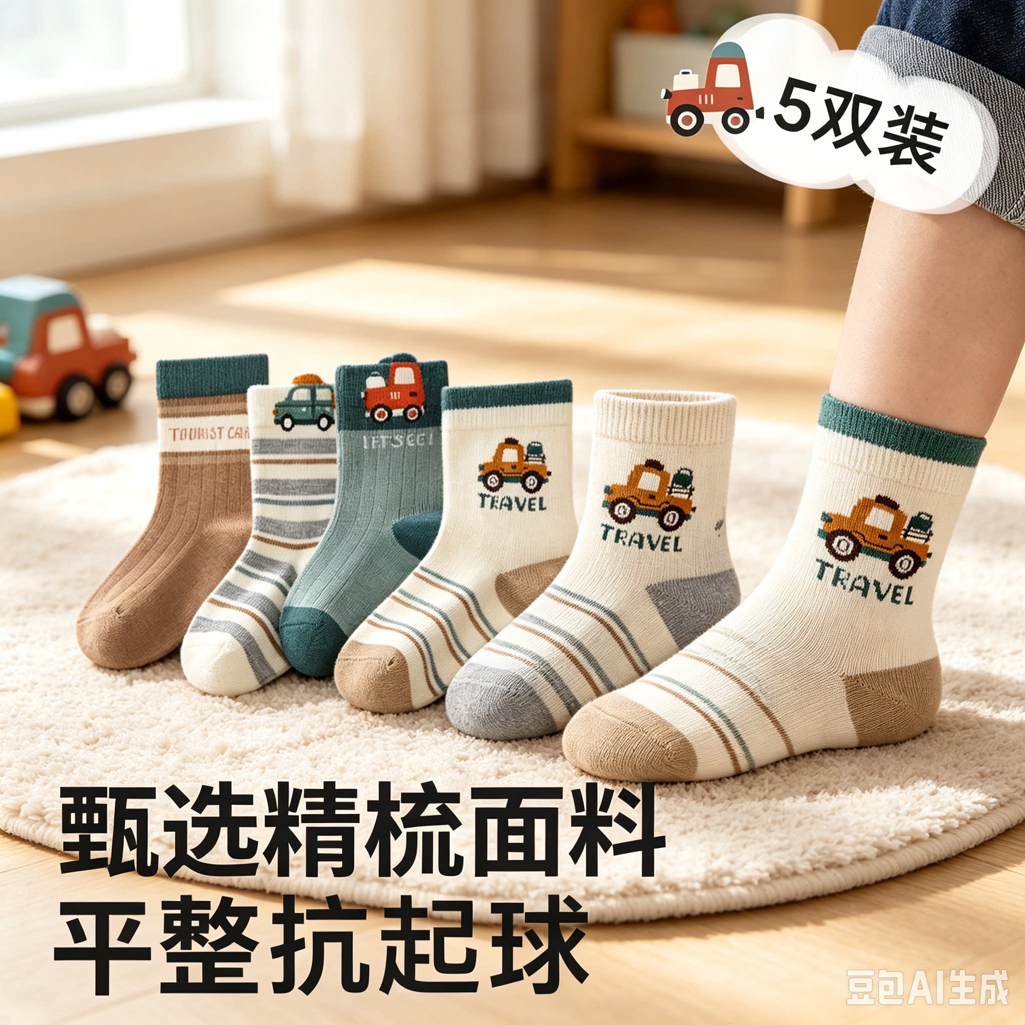 【新品】秋冬儿童袜卡通汽车男宝宝运动男孩学生外穿中筒袜子CJ