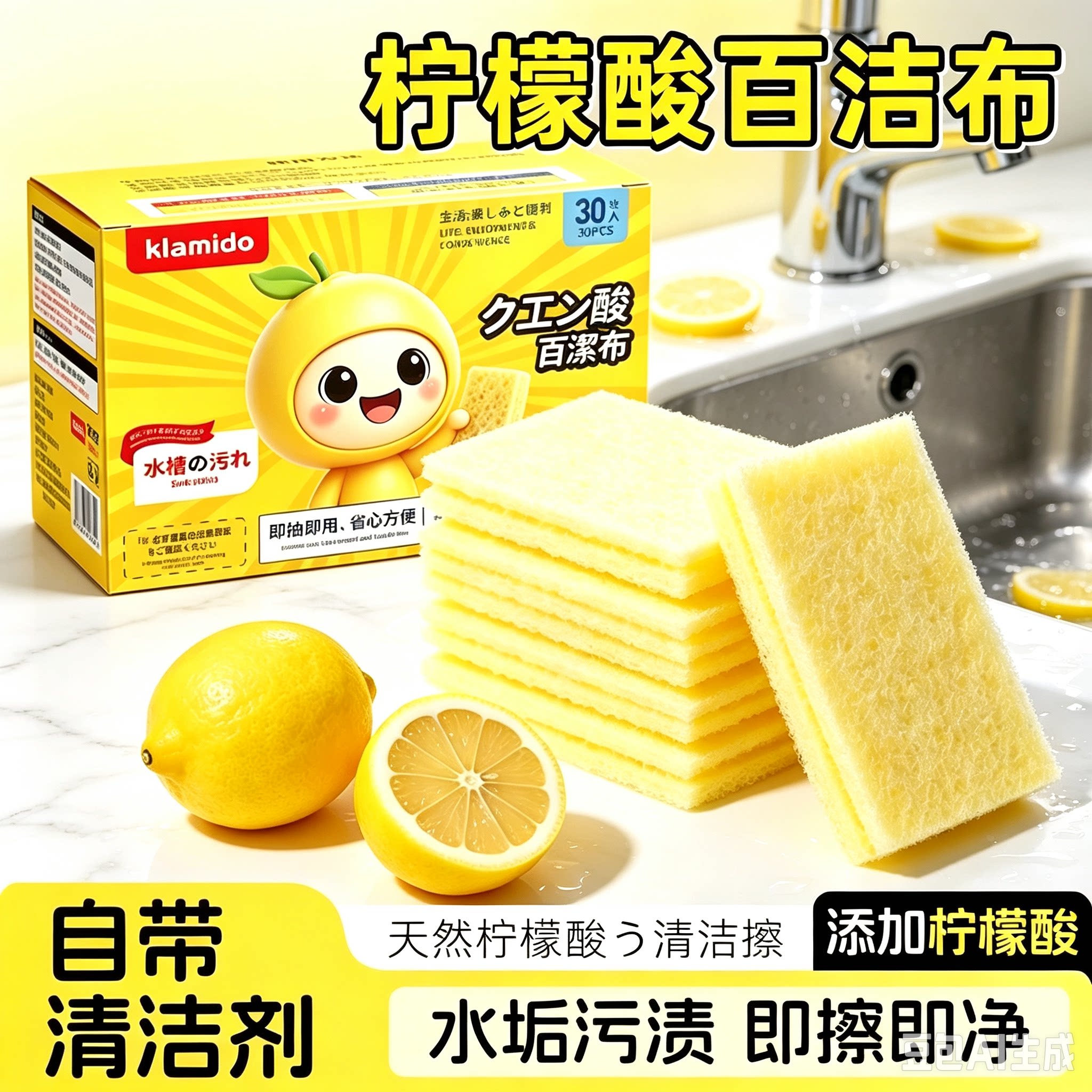 柠檬.酸.百结擦蒸锅卫生间水龙头花洒玻璃强力去水垢擦除垢家用CJ