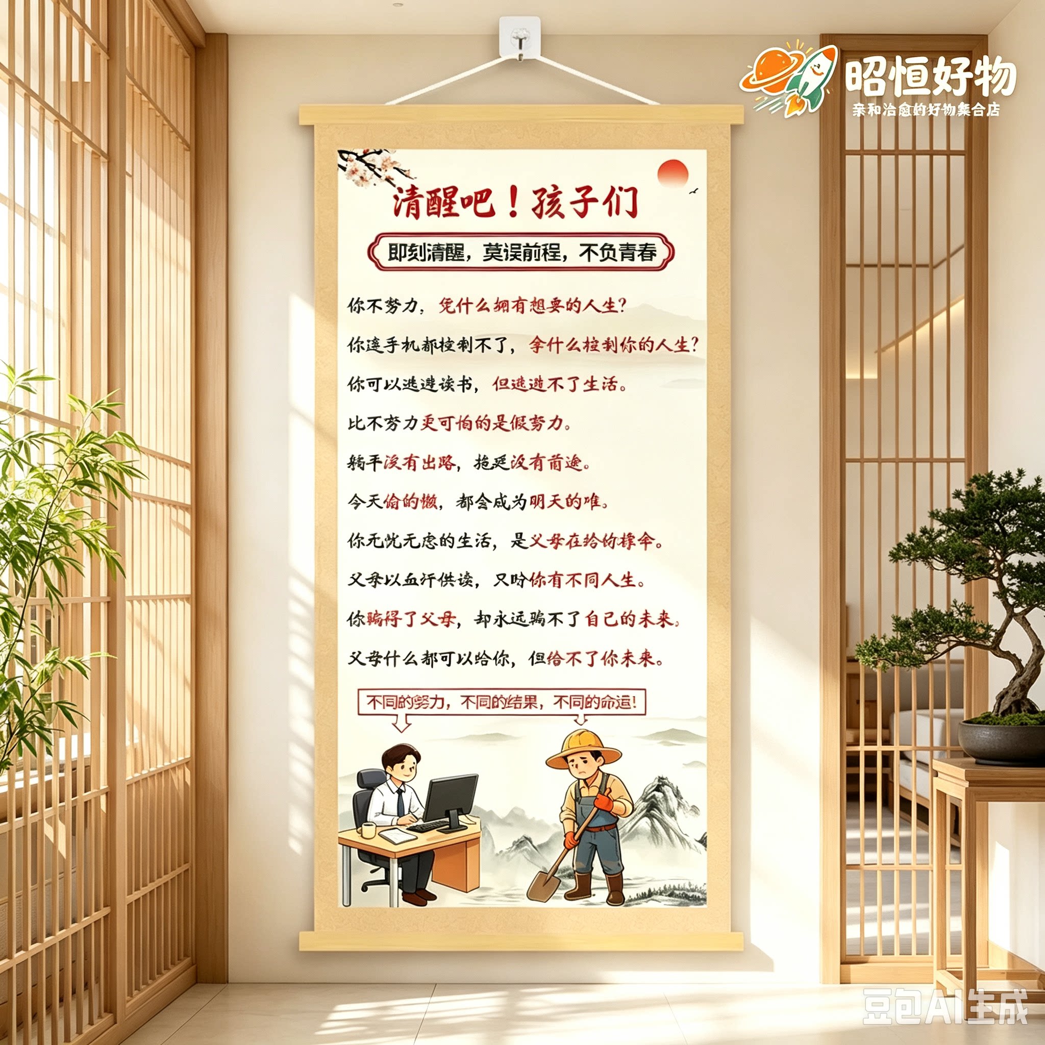 清醒吧孩子们挂画激励孩子读书学习励志劝学教室学校自律装饰YS