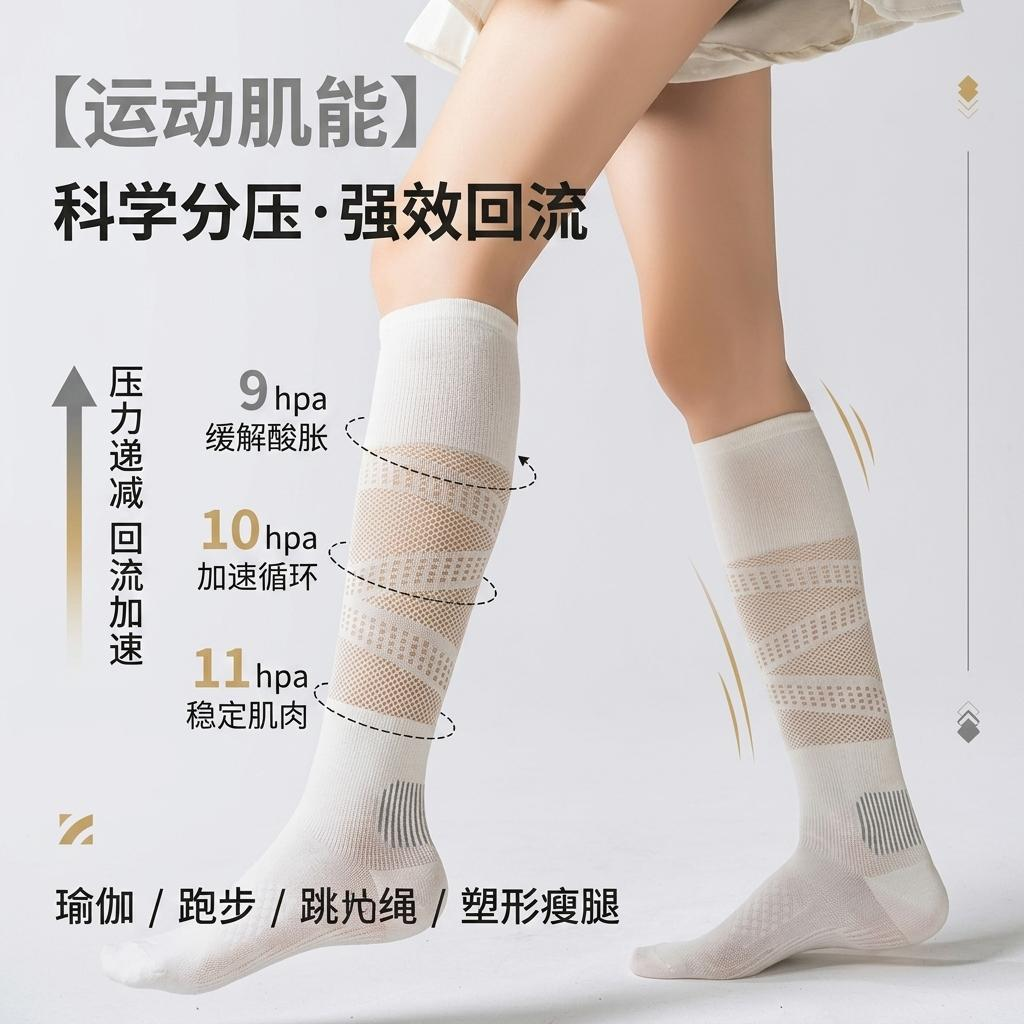 【限时立减50】夏季薄款压力袜子跑步骑行肌能压缩袜网眼透气YS