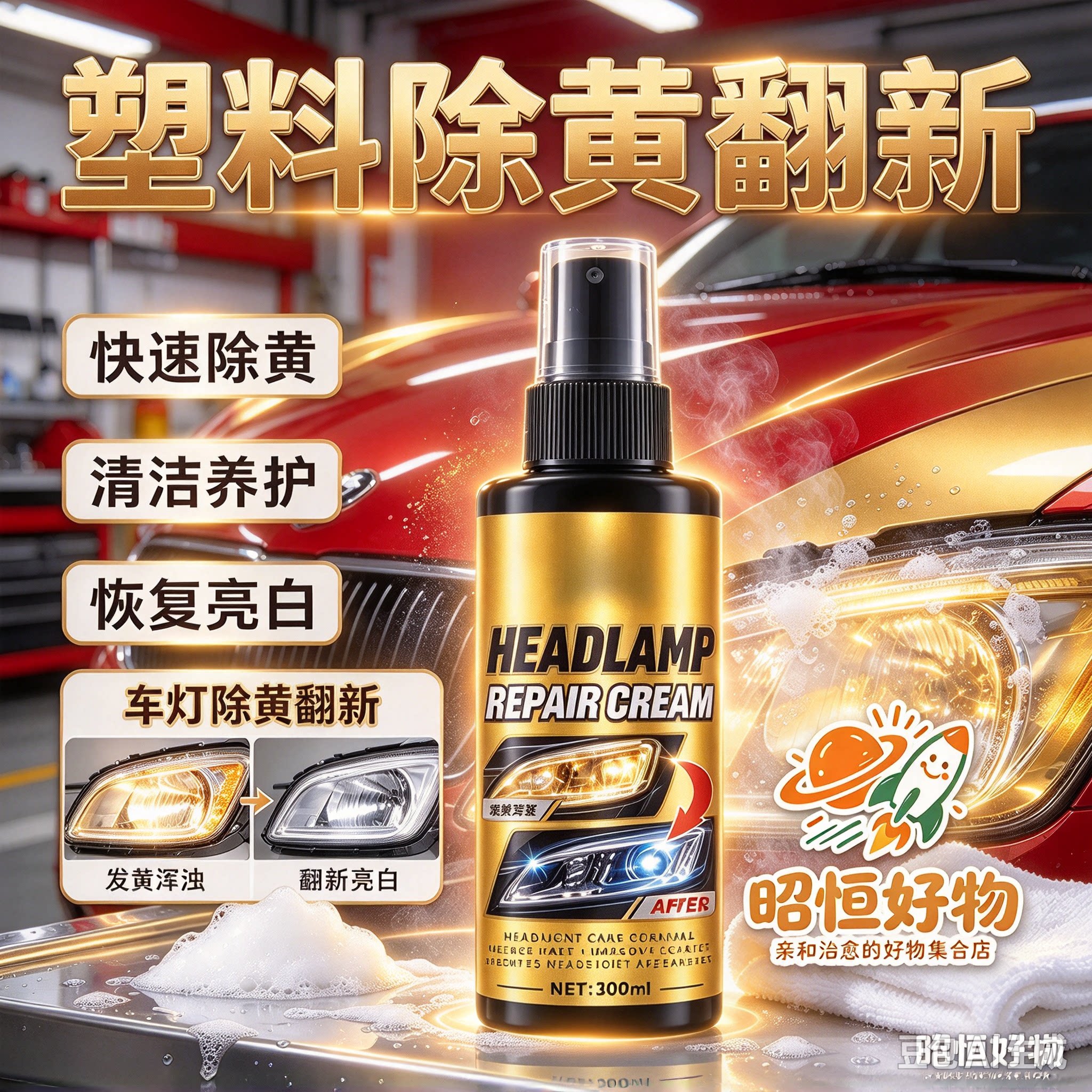 【德国纳米技术】车灯家电除黄修复翻新剂快速清洁恢发黄翻新YS2