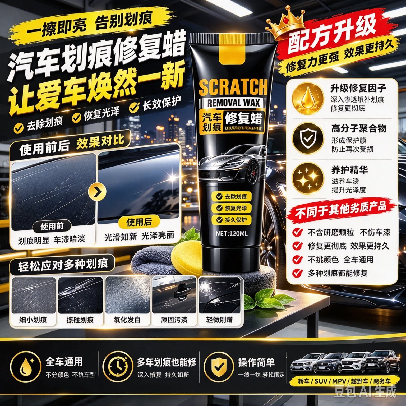 【4S店同款】汽车划痕蜡漆面深度修复抛光蜡车身剐蹭去痕修补YS2