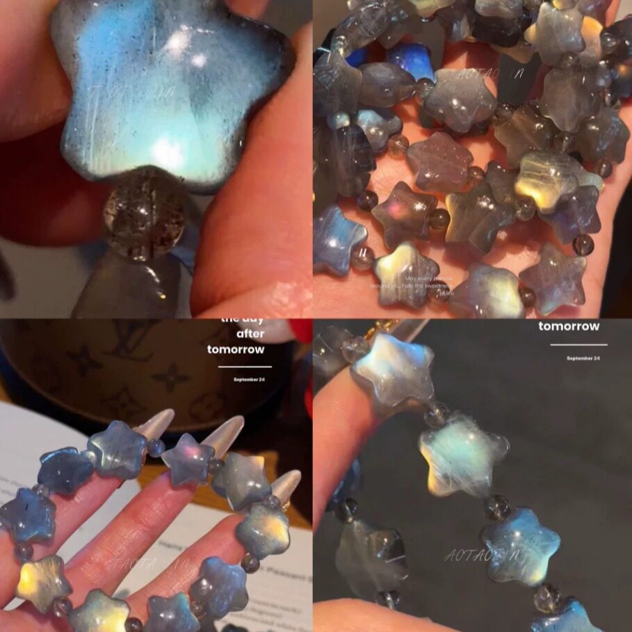 灰月光星星水晶手串女款财运爱情男女生同款手链拉长石设计异形
