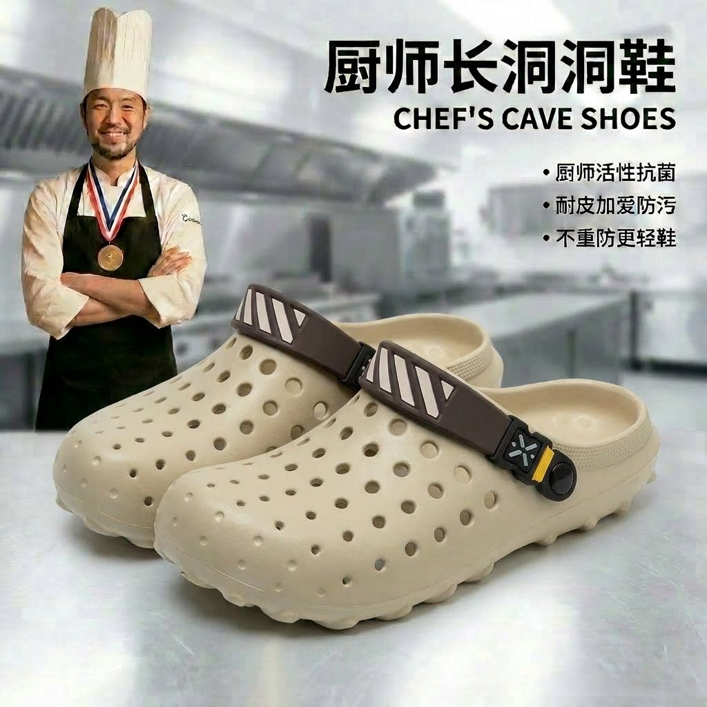 厨师长防滑洞洞鞋男士外穿透气