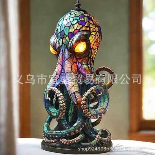 Stained Glass Style Resin Octopus Lamps章鱼灯台灯夜灯